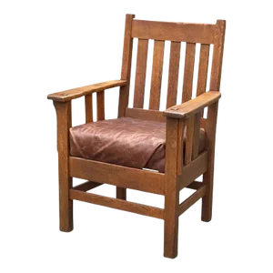Early 20th Century Antique Jm Young Tiger Oak Arm Chair With Leather Seat