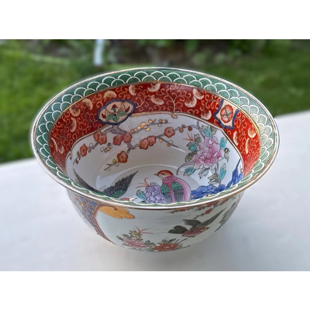 Red Large Hand Painted Chinese Chinoiserie Bowl - 10" Diameter For Sale - Image 8 of 13