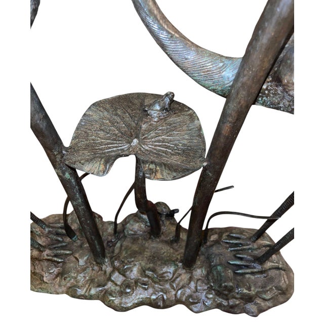 Metal LaBarge Bronze Crane & Lily Pad Glass Top Console Table. u.s.a Late 20th Century For Sale - Image 7 of 10