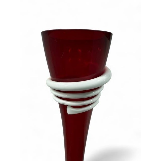 Contemporary Contemporary Monumental Makora Kronso Poland Twisted Red Art Glass Vase For Sale - Image 3 of 6