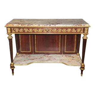 Signed Henry Dasson 1860s Era Bronze Mounted Marble Top Server Console Table For Sale