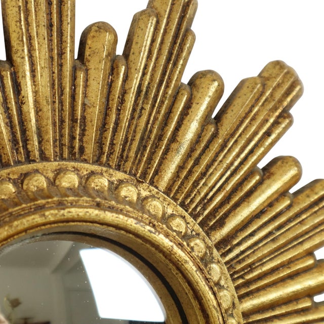 Gold Small Sunburst Mirror in Gold, 1960s For Sale - Image 8 of 15