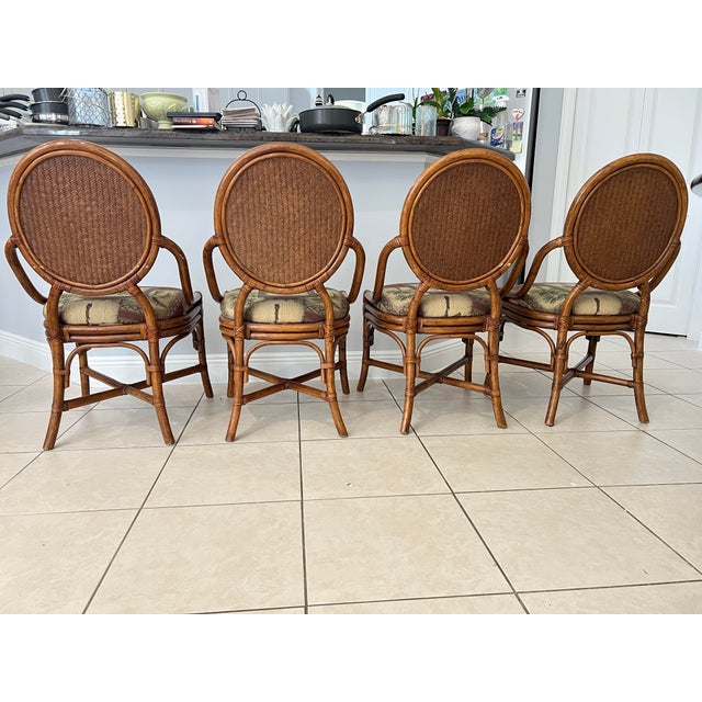 Mid 20th Century Mid 20th Century Tommy Bahama Style Bamboo With Topical Print Dining Chairs - Set of 4 For Sale - Image 5 of 8
