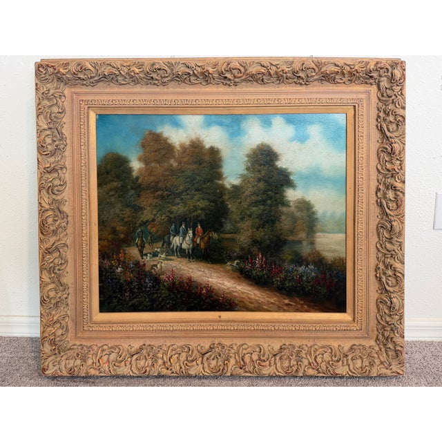 Paint Vintage English Hunting Scene Oil Painting Horses Hounds Equestrian Sporting Art For Sale - Image 7 of 14