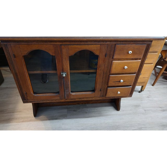 Farmhouse 19th Century Marble Top Possum Belly Copper Lined Bins Kitchen Bakers Cabinet For Sale - Image 3 of 18