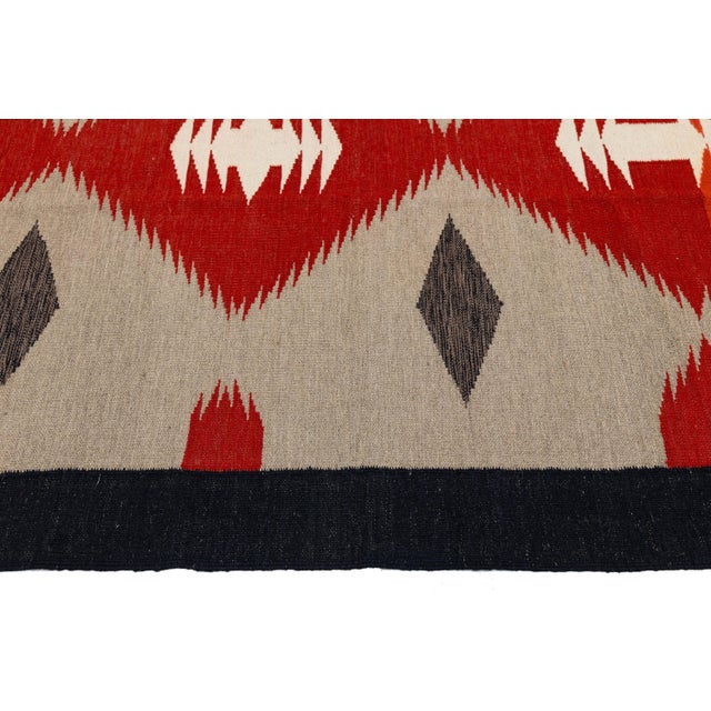 9x12 Modern Navajo-Inspired Wool Flat-Weave Rug in Terracotta & Cream For Sale - Image 4 of 10