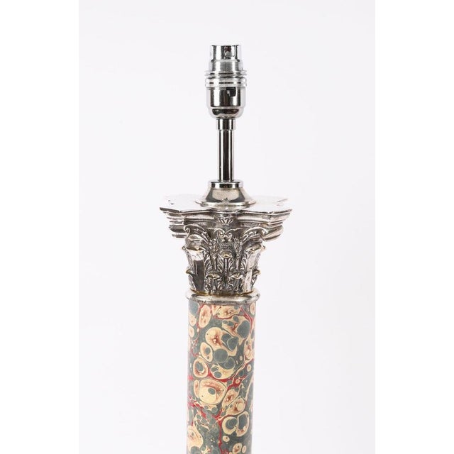Antique Silver-Plated Corinthian Column Table Lamps, 1920s, Set of 2 For Sale - Image 6 of 15