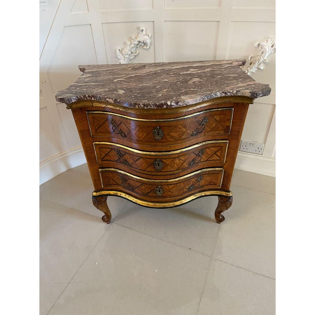 Late 18th Century Antique Parquetry Inlaid Serpentine Shaped Commode with Marble Top, 1790 For Sale - Image 5 of 13