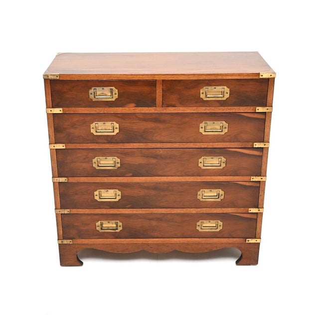 A beautifully constructed and very smart antique yew wood military campaign style chest of drawers. This was made in...