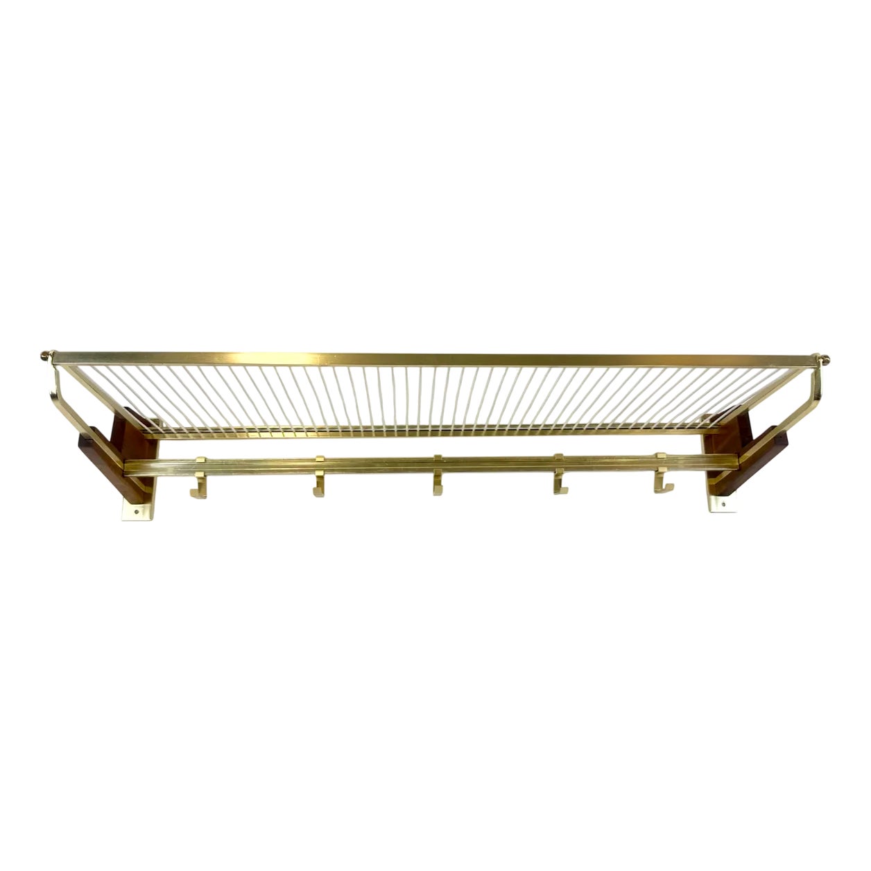 Mid-Century Teak and Brass Plated Coat Rack, 1960s | Chairish