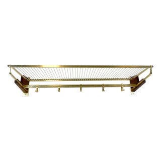 Mid-Century Teak and Brass Plated Coat Rack, 1960s For Sale