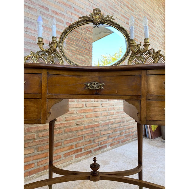 Late 19th Century French Walnut and Bronze Vanity with Candelabra Arms For Sale - Image 4 of 18