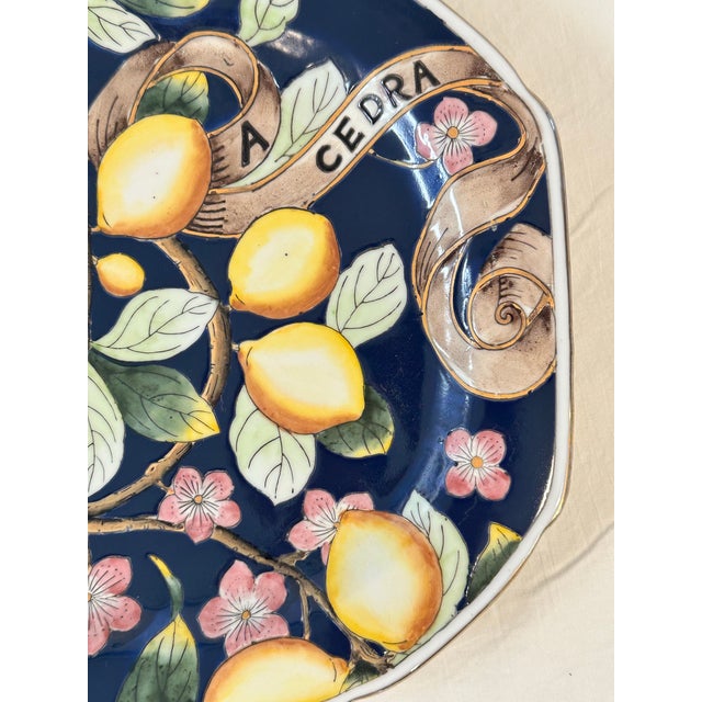 Expressionism Late 20th Century Majolica Acqua Fa Cedra Raised Relief Lemon Flower Leaves Large Platter For Sale - Image 3 of 8