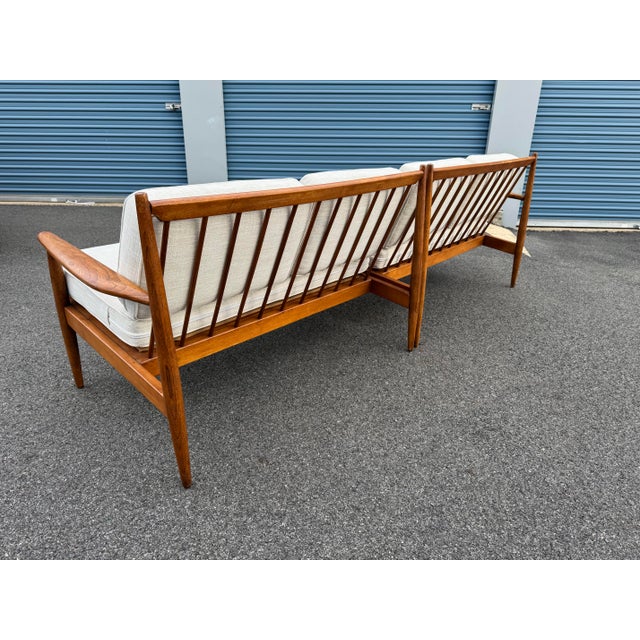 1960s 2 Piece Walnut Sofa Attributed to Viko Baumritter With New Upholstery For Sale - Image 9 of 11