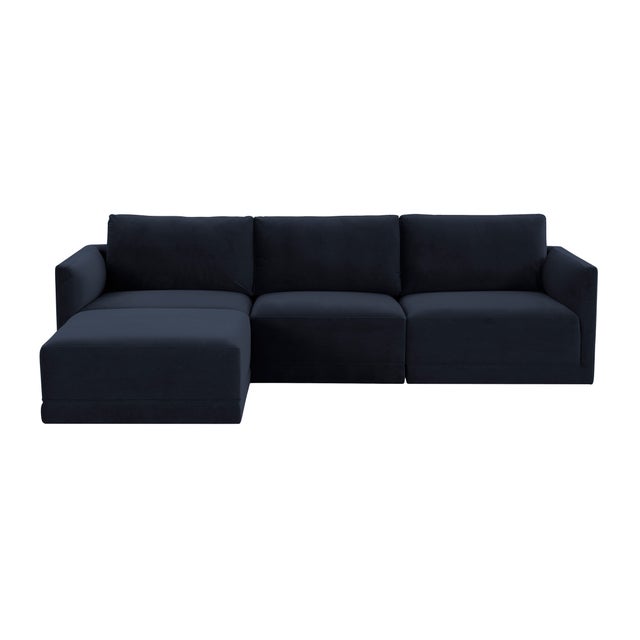 Boho Chic Willow Navy Modular 4-Piece Performance Velvet Sectional For Sale - Image 3 of 6