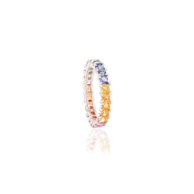 14k White Gold Square Cut Multi Sapphire Eternity Band Ring Size 7 For Sale In New York - Image 6 of 7