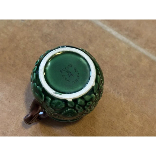 1990s Vintage MCM the Haldon Group Teapot Set Green Strawberry Leaves Flowers Creamer Sugar Cup- 5 Pieces For Sale - Image 5 of 12