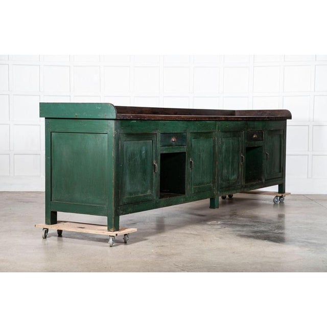 French Painted Pine Work Table Island, 1900 For Sale - Image 3 of 18