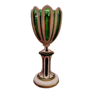 Antique Bohemian Glass Moser Overlay Jade Centerpiece