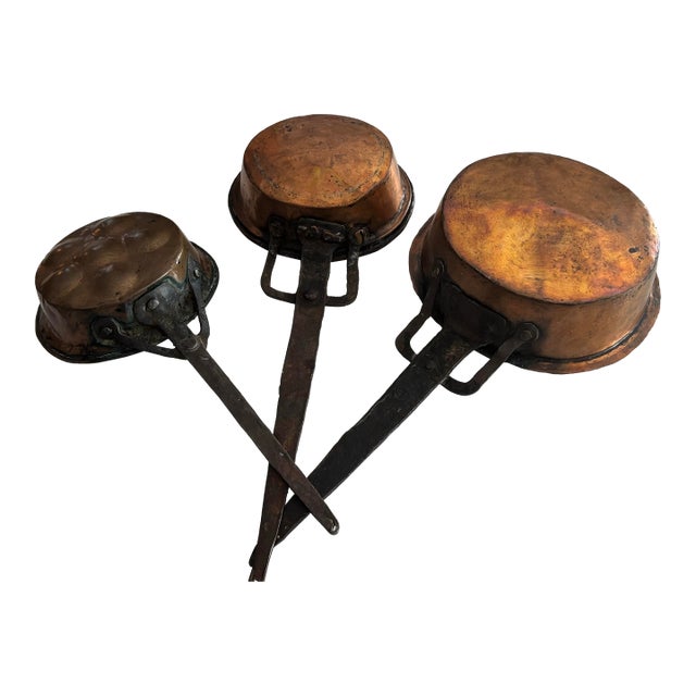 Antique Hand Forged Copper & Iron Cookware Set- 3 Pieces For Sale