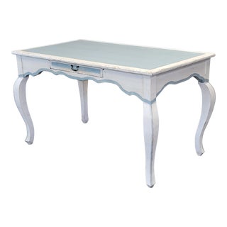 Vintage Pine French Style Painted Blue and White Desk For Sale