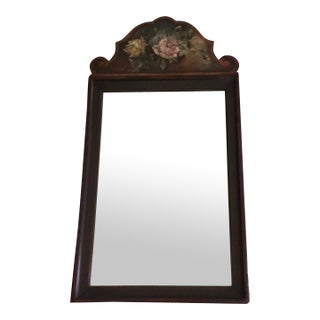 Vintage Hand-Painted Floral Mirror With Scalloped Crest | Romantic Cottage Wall Mirror | French Country Style For Sale