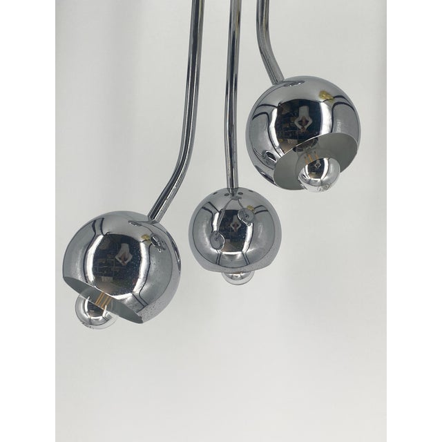 Metal Space Age Chrome-Plated 3-Light Ceiling Lamp, Italy, 1980s For Sale - Image 7 of 18