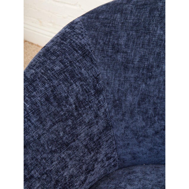 Textile Mid 20th Century Blue Chenille Swivel Chair For Sale - Image 7 of 9