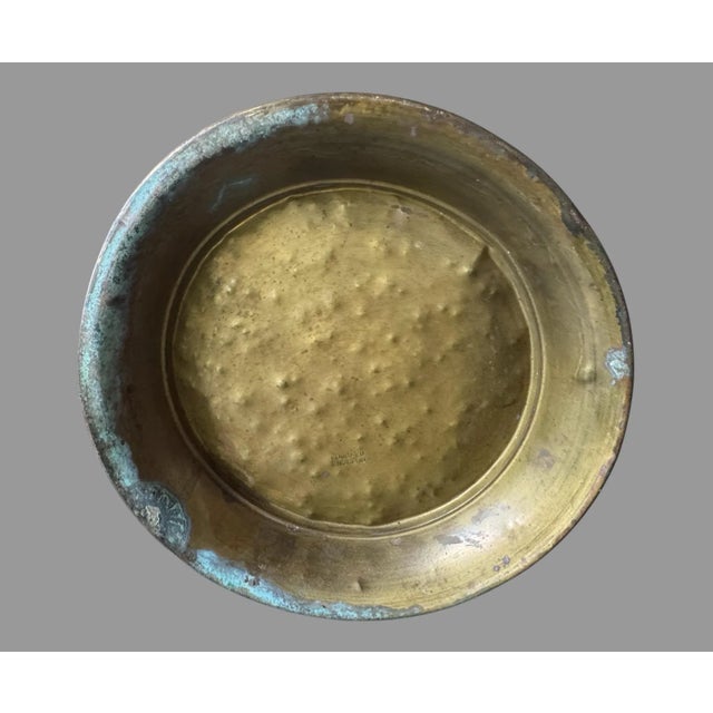 Early 20th Century Vintage Antique English Brass Figural Scenic Repousse Umbrella Stand Vase For Sale - Image 4 of 12