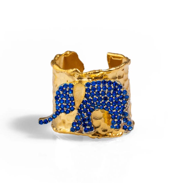 Metal Guardian Sapphire Elephant Gold Chunky Adjustable Ring, Size 4 For Sale - Image 7 of 7