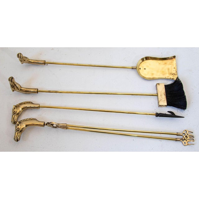 Gold French Brass Horse Head Fireplace Tool Set Equestrian Hollywood Regency Style For Sale - Image 8 of 13
