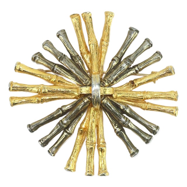 Vintage Mimi Di N Bamboo Style Gold & Silver Tone Brooch For Sale