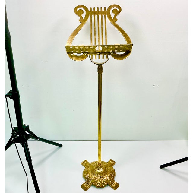 French 1950s Hollywood Regency French Empire Style Brass Lyre Sheet Music or Book Stand For Sale - Image 3 of 15
