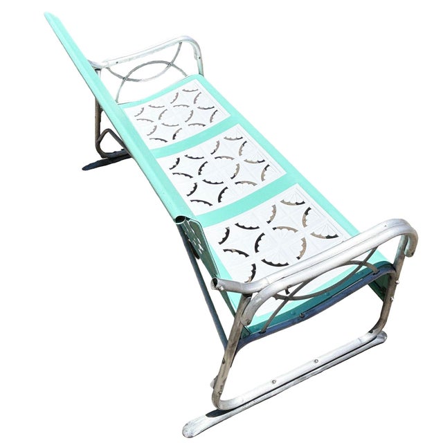 1950s 1950s Woodard Style 3 Seat Steel & Aluminum Scrolling Garden Sofa Bench For Sale - Image 5 of 11