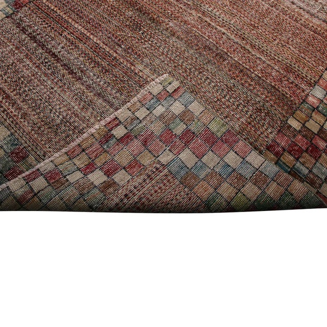 Textile 1960s Vintage Distressed Art Deco Rug, Multicolor Geometric Pattern For Sale - Image 7 of 7