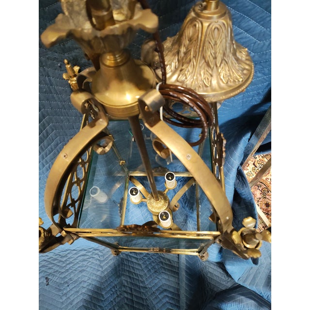Late 20th Century Late 20th Century French Louis XV Style Brass & Glass Hall Lantern For Sale - Image 5 of 5
