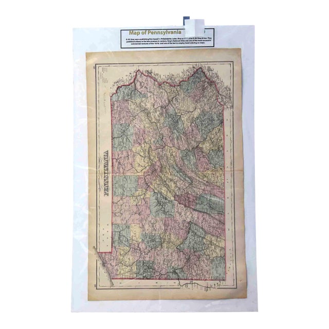 Antique 1870s g.w. Gray & Son Map of Pennsylvania (32 X 20")" For Sale