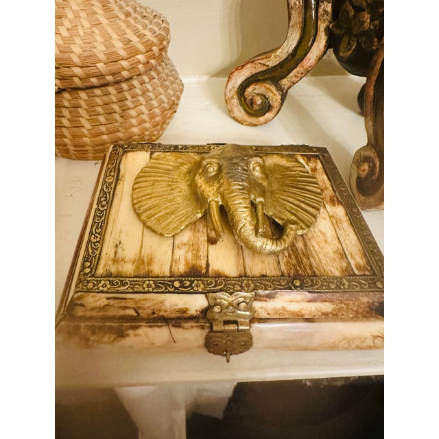Vintage Bone and Brass Elephant Box For Sale - Image 10 of 11