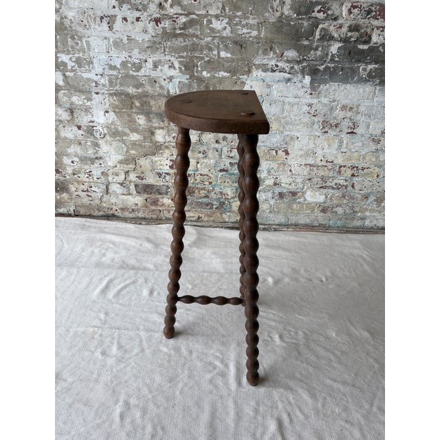 Transitional Vintage Demi-Lune Barley Twist Stool / Accent Table For Sale - Image 3 of 9
