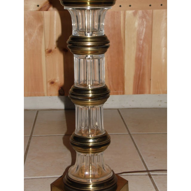 Vintage Hollywood Regency Chapman Banded Brass & Crystal Glass Table Lamps - a Pair For Sale In Boston - Image 6 of 13
