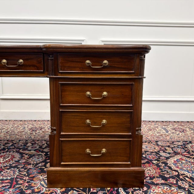 Classic English Desk Green Leather Inlay For Sale - Image 12 of 18