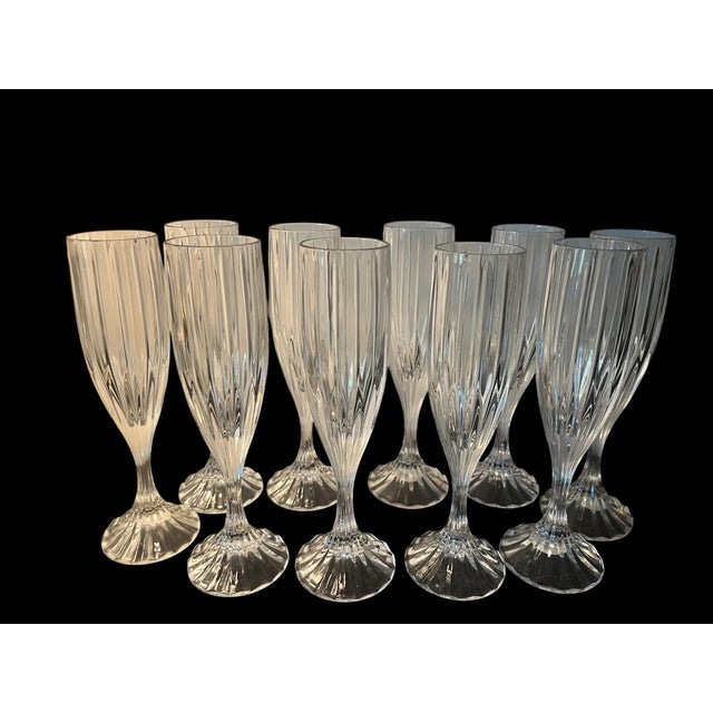 French 1990s French Mikasa Crystal Champagne Flutes - Set of 10 For Sale - Image 3 of 6