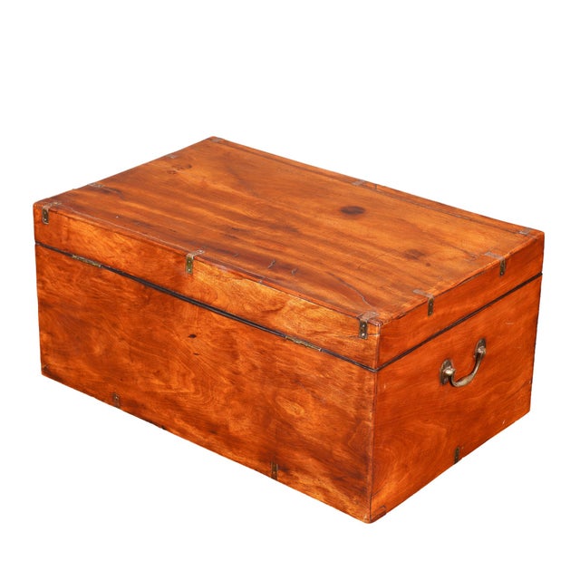 Wood British Mahogany and Brass Officer's Trunk, 1830s For Sale - Image 7 of 15