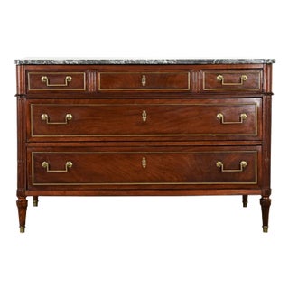 French 19th Century Louis XVI Style Mahogany & Marble Commode For Sale