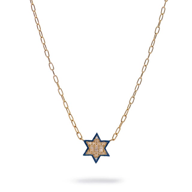 Divine Star of David Blue Enamel Gold Necklace For Sale - Image 9 of 9