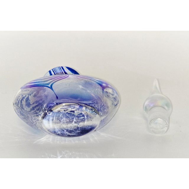 Blue Pulled Feather Glass Perfume Bottle With Iridescent Finish For Sale - Image 8 of 9