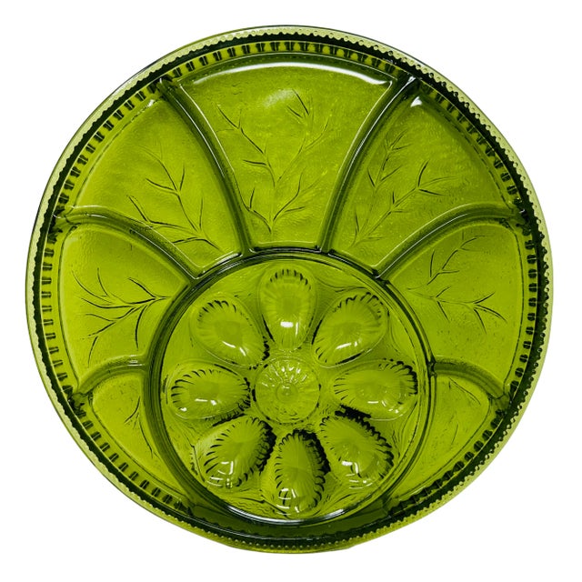 Mid-Century Modern 1960s Indiana Glass Green Deviled Egg and Relish Platter/Serving Tray For Sale - Image 3 of 12