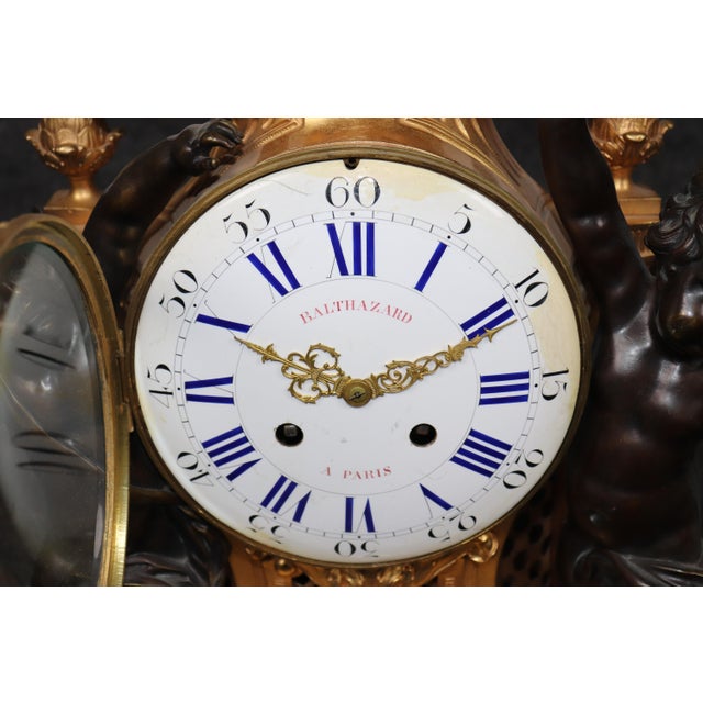 19th C. French Louis XV Style Ormolu & Bronze Clock Set by Balthazard Paris For Sale - Image 12 of 17