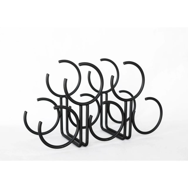 Vintage Postmodern Black Metal Open Rings 6-Bottle Wine Rack For Sale - Image 10 of 10
