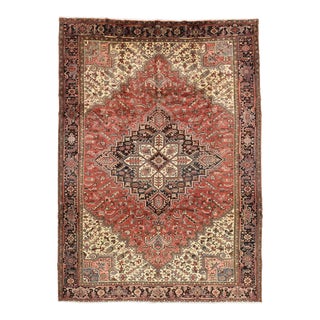 1970s Heriz Red Wool Tribal Hand-Knotted Rug, 8’4” X 11’7” For Sale